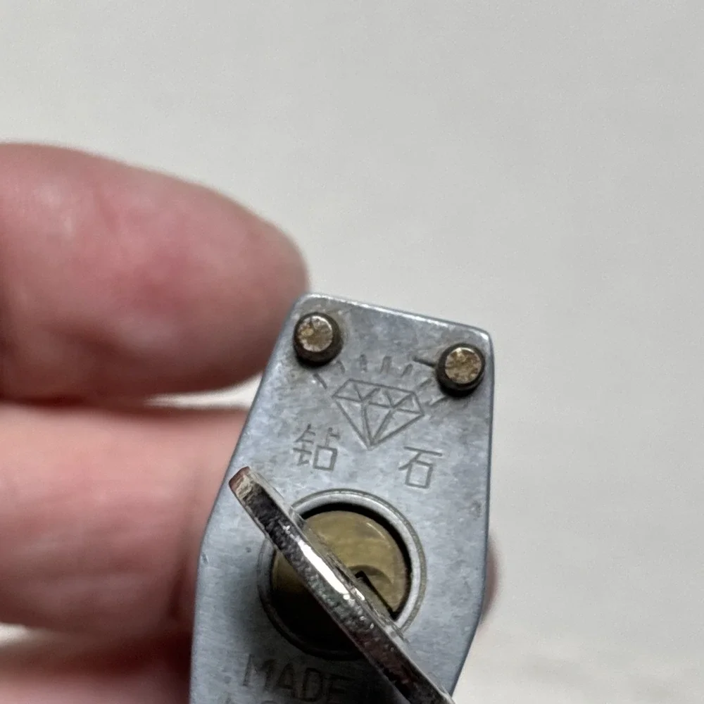 Vtg Diamond Lock Company Chrome Plated Padlock & Original Key